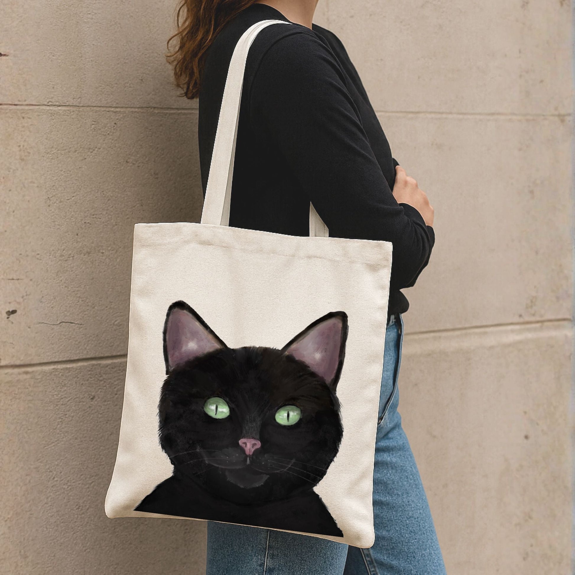 Black Cat Tote Bag - MerikaArt