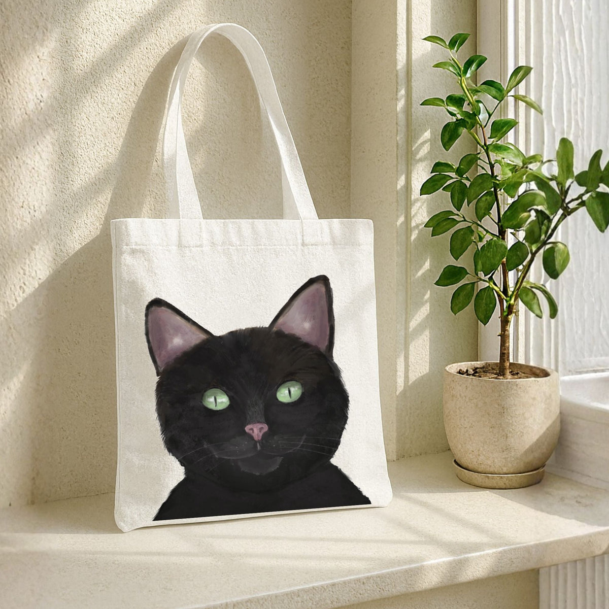 Black Cat Tote Bag - MerikaArt