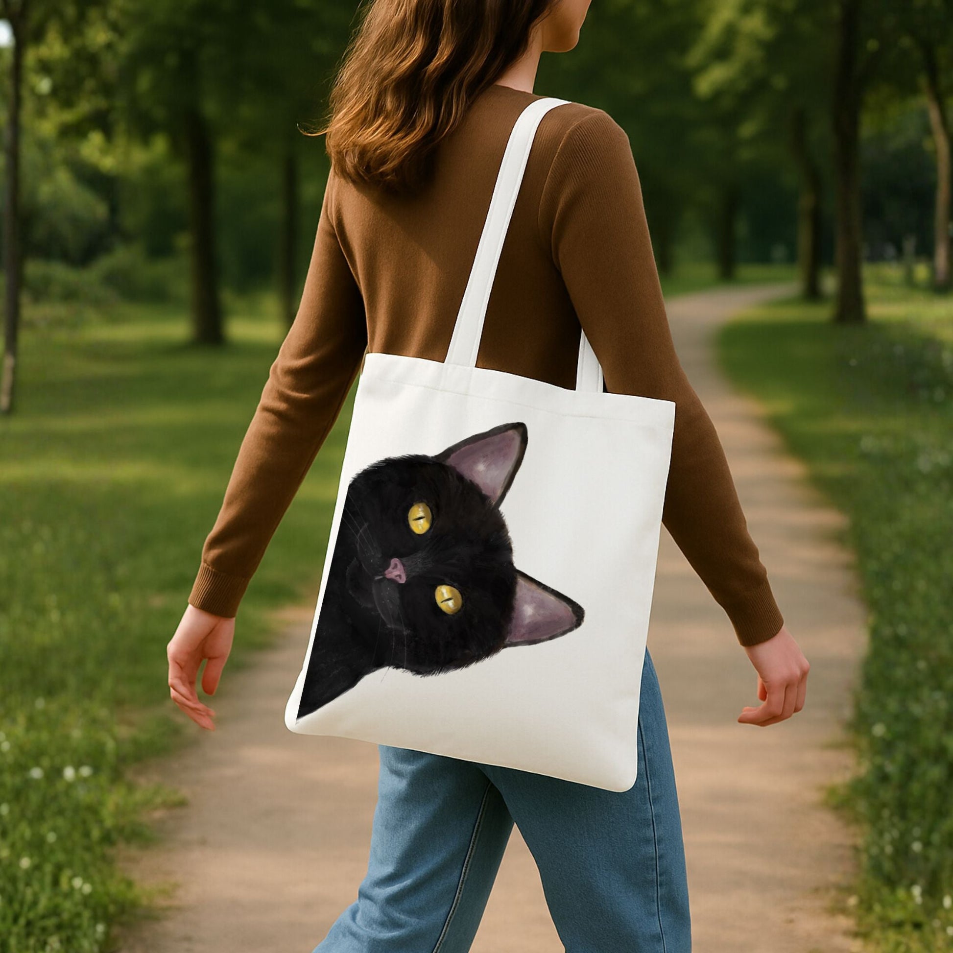 Black Cat Tote Bag - MerikaArt
