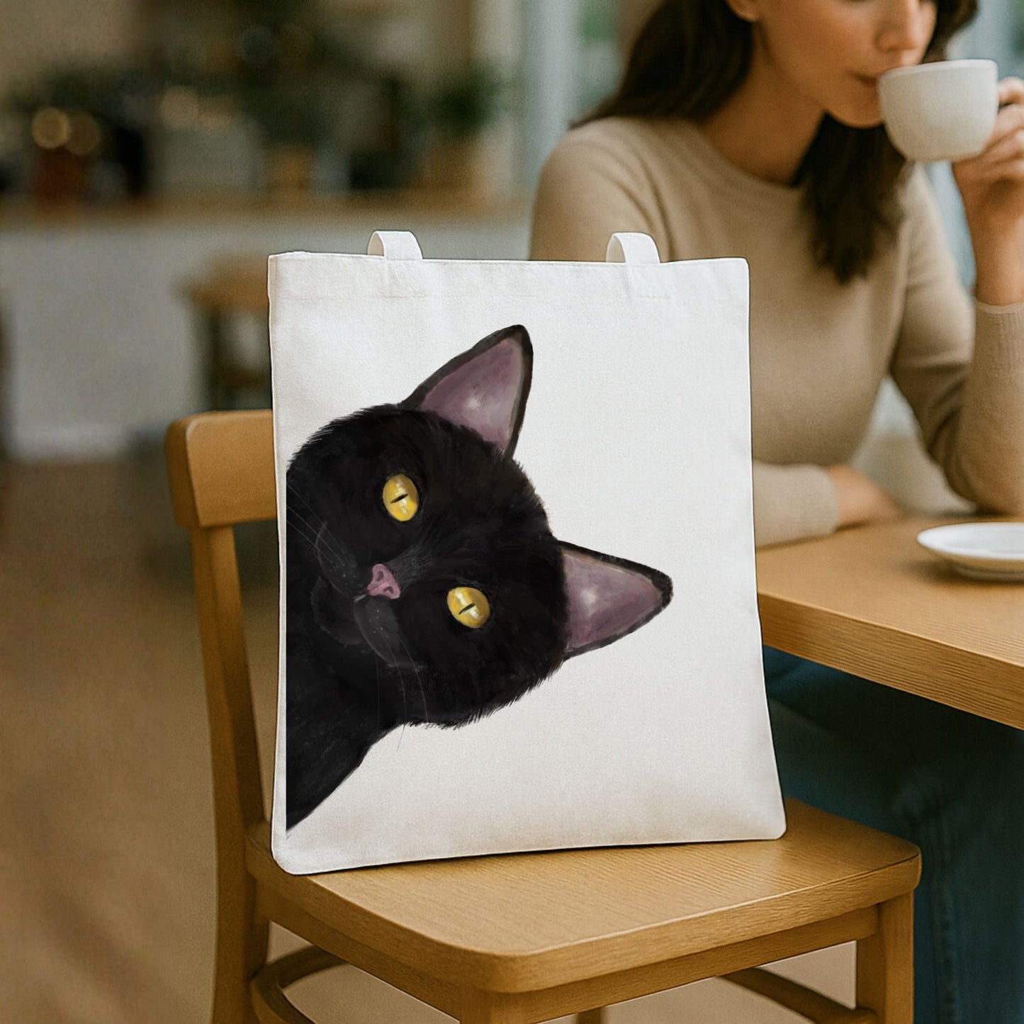 Black Cat Tote Bag - MerikaArt