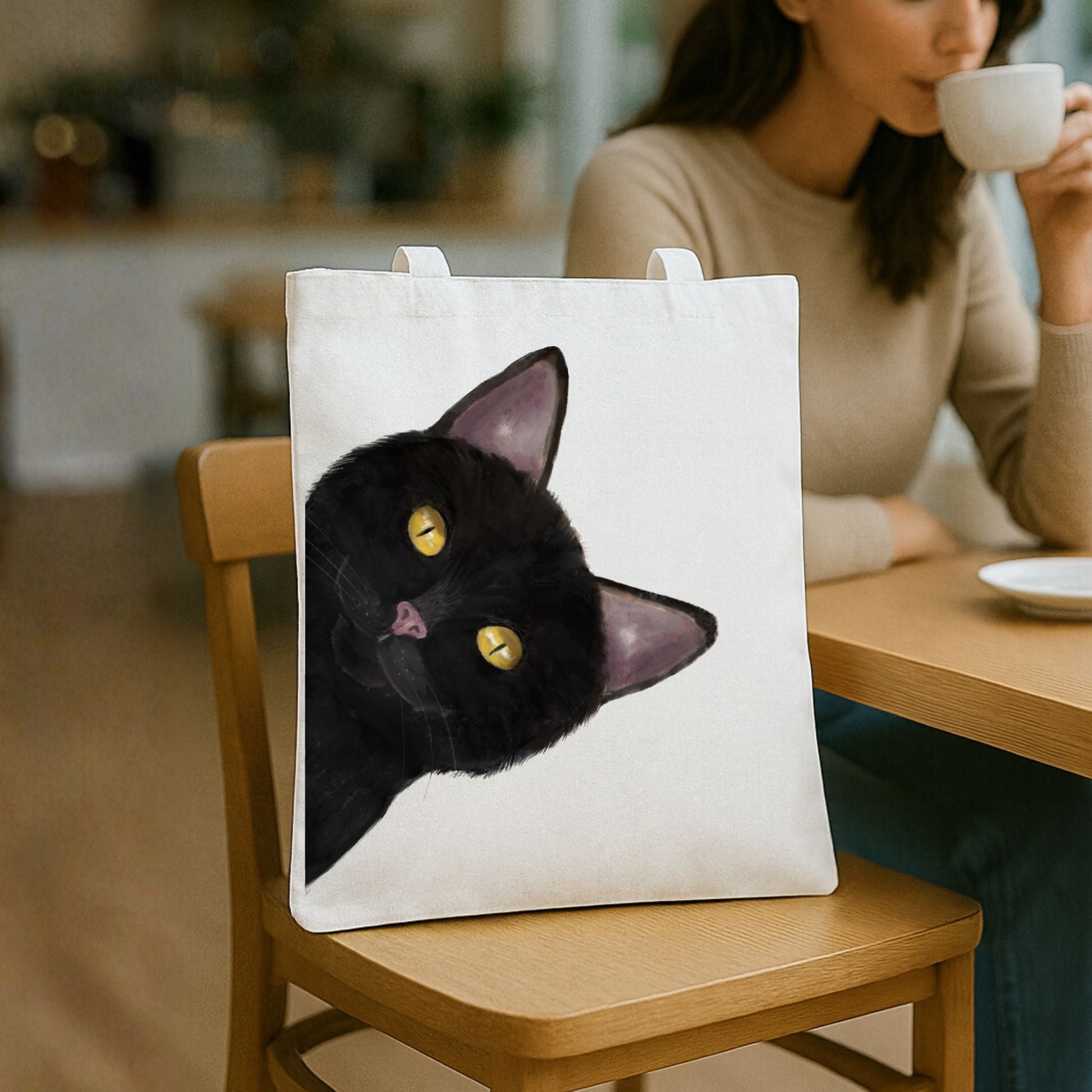 Black Cat Tote Bag - MerikaArt