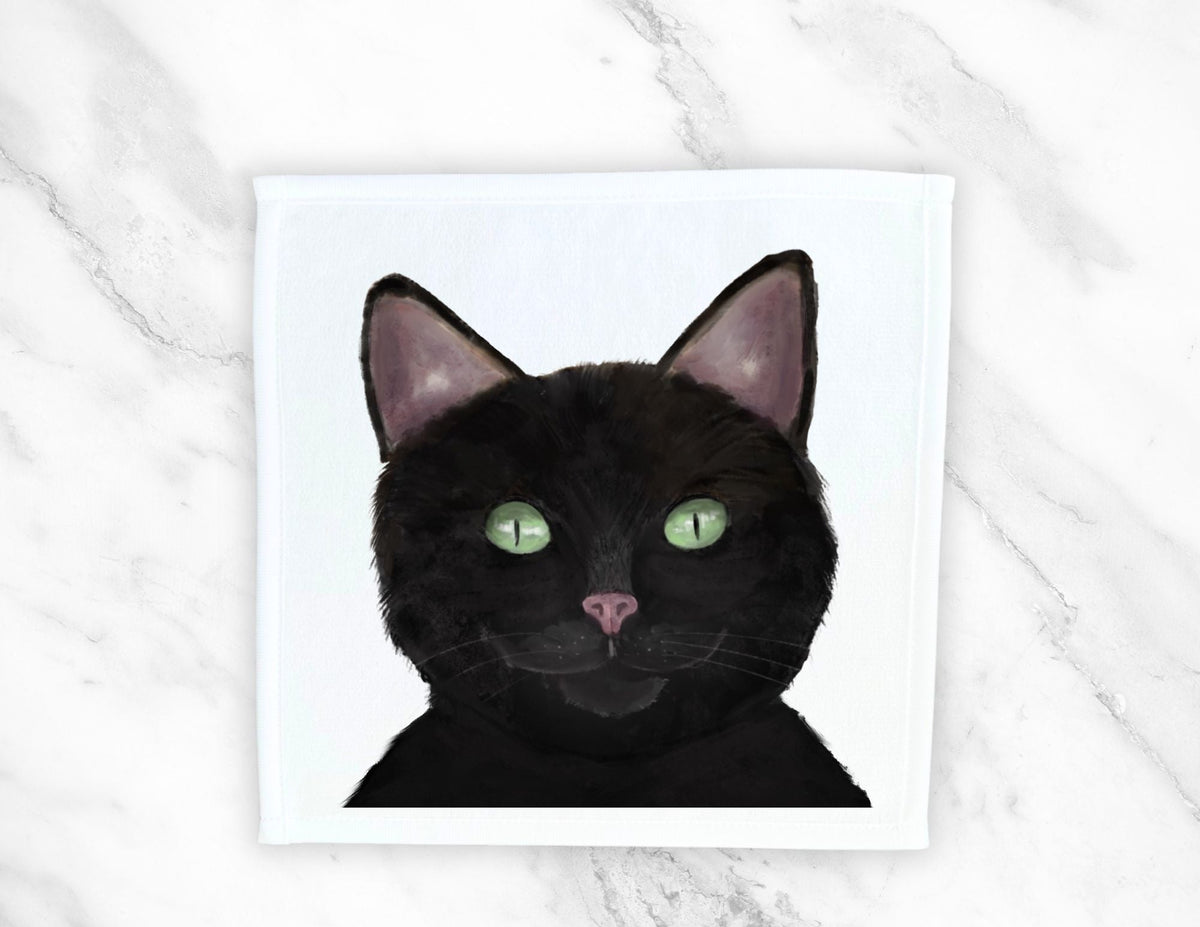 Black Cat Washcloth - MerikaArt