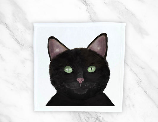 Black Cat Washcloth - MerikaArt