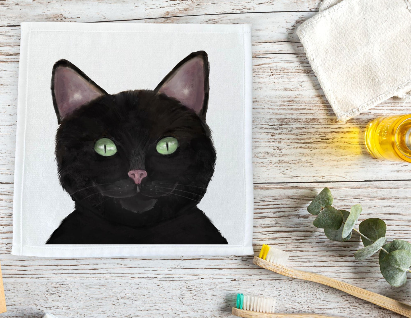 Black Cat Washcloth - MerikaArt