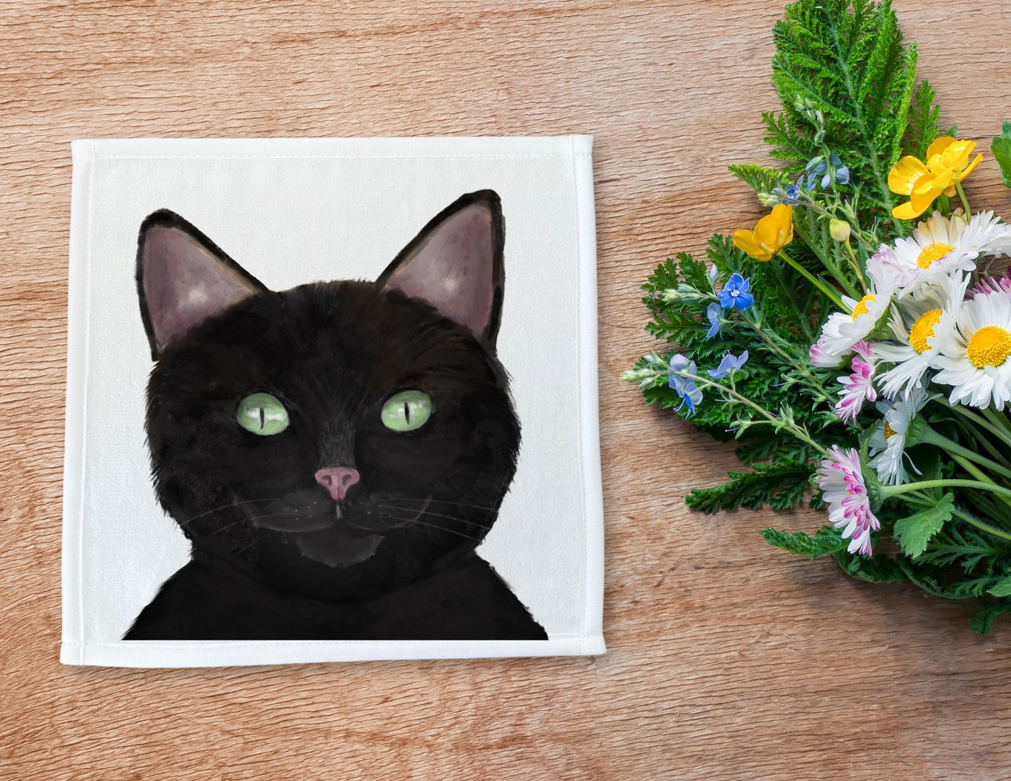 Black Cat Washcloth - MerikaArt