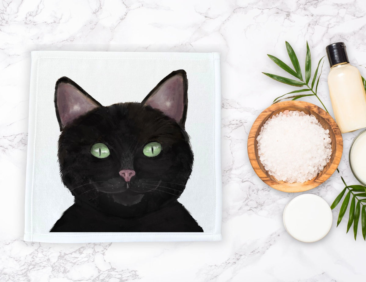 Black Cat Washcloth - MerikaArt