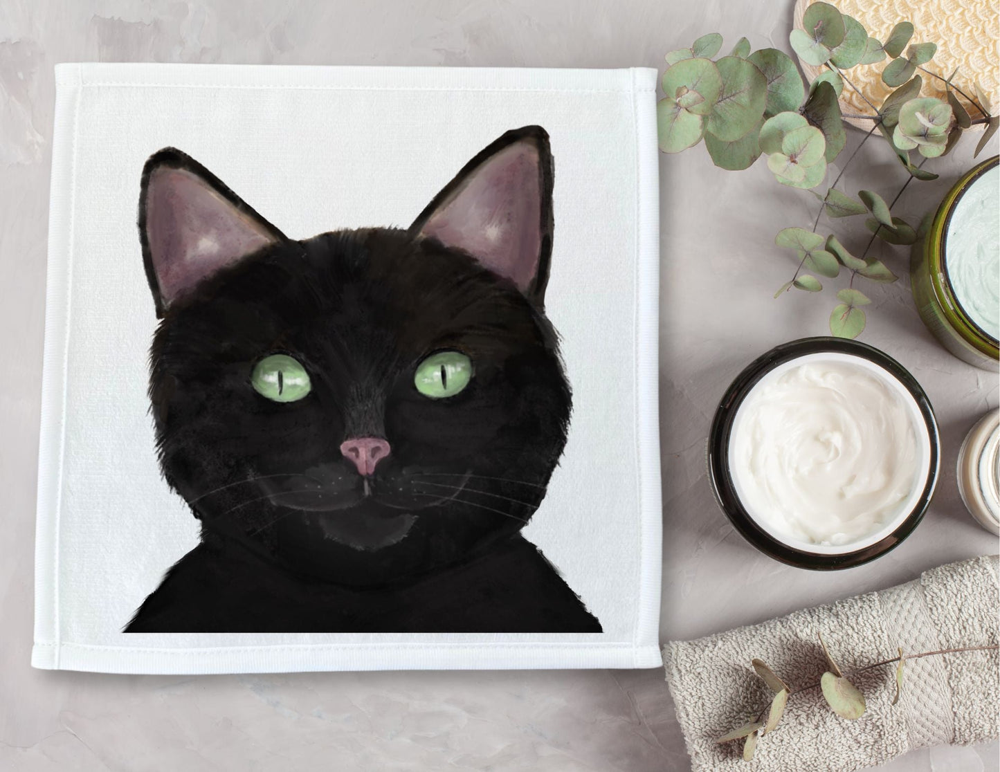 Black Cat Washcloth - MerikaArt