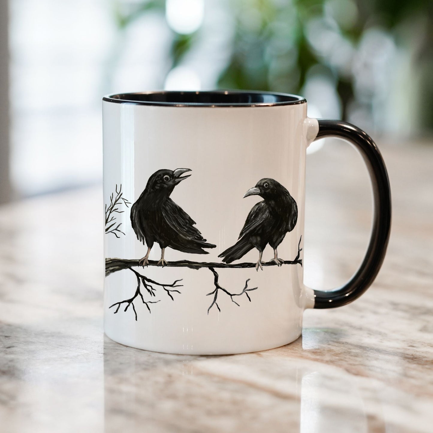 Black Crow Duo Ceramic Coffee Mug - MerikaArt