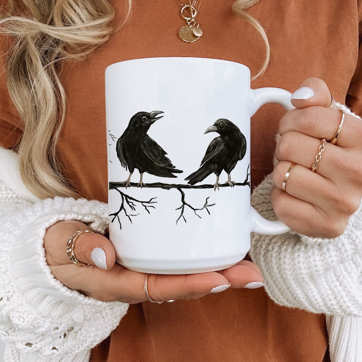 Black Crow Duo Ceramic Coffee Mug - MerikaArt