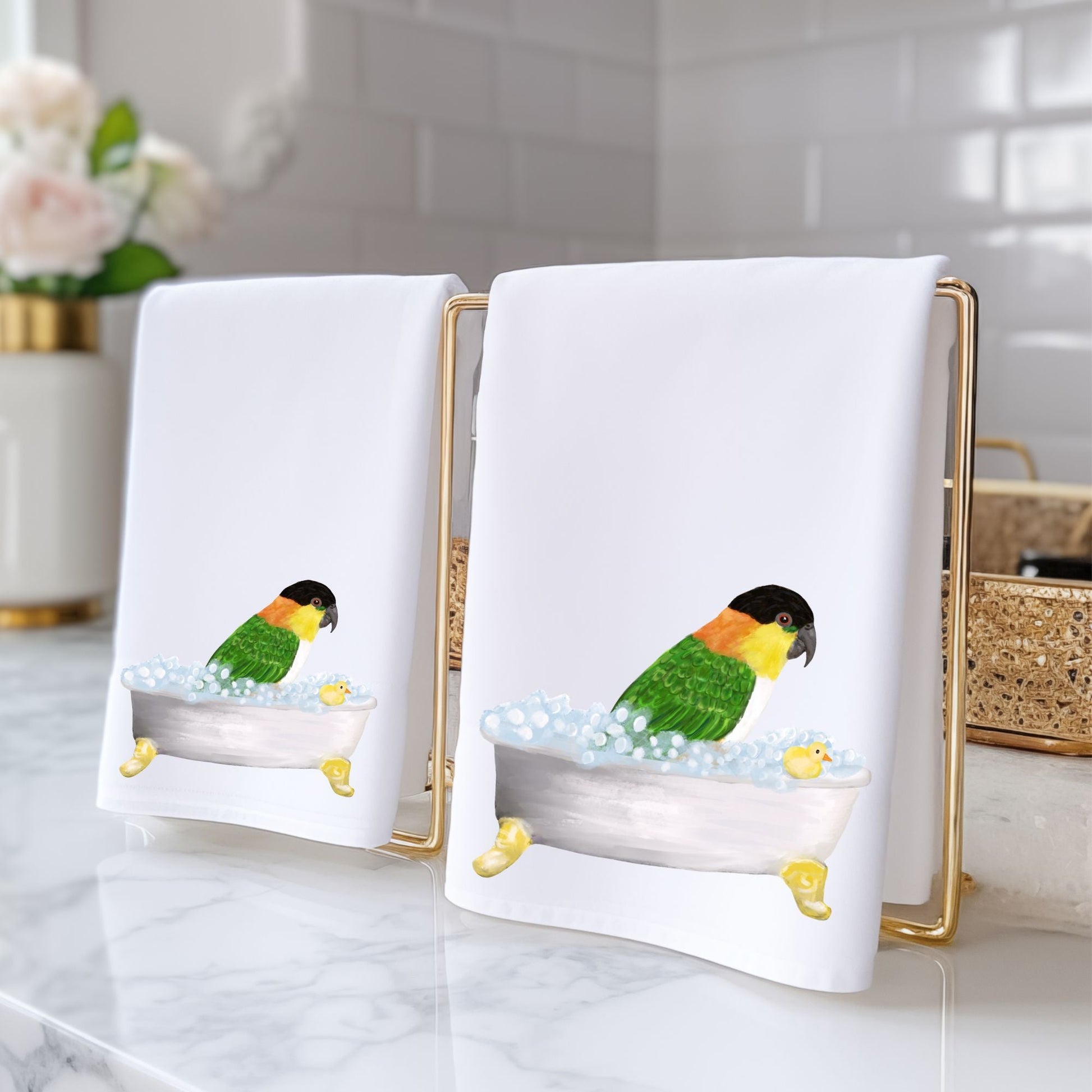 Black - Headed Caique Bathroom Towel - MerikaArt