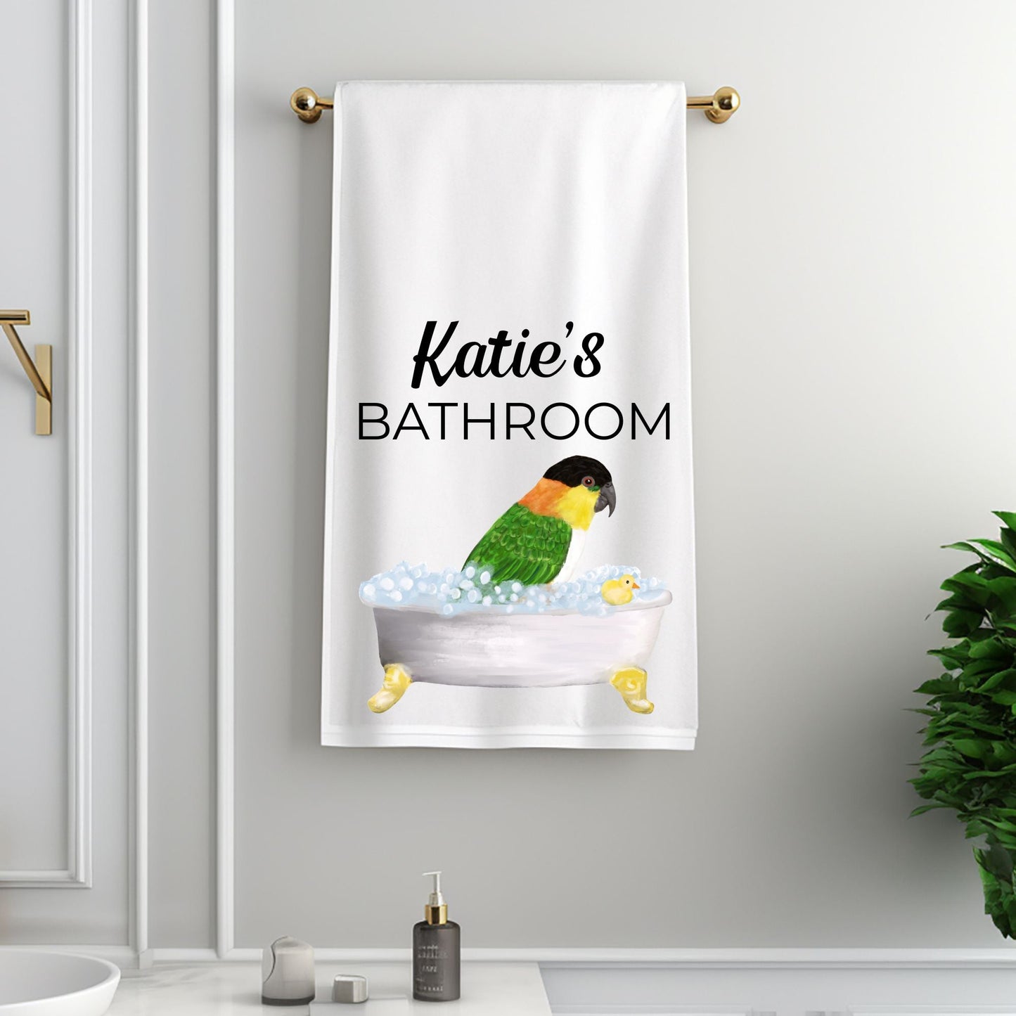 Black - Headed Caique Bathroom Towel - MerikaArt