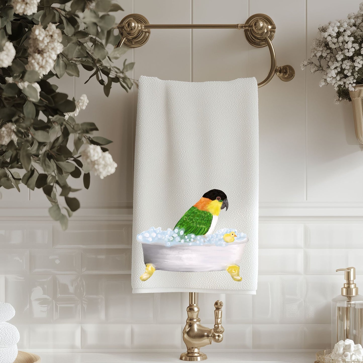 Black - Headed Caique Bathroom Towel - MerikaArt