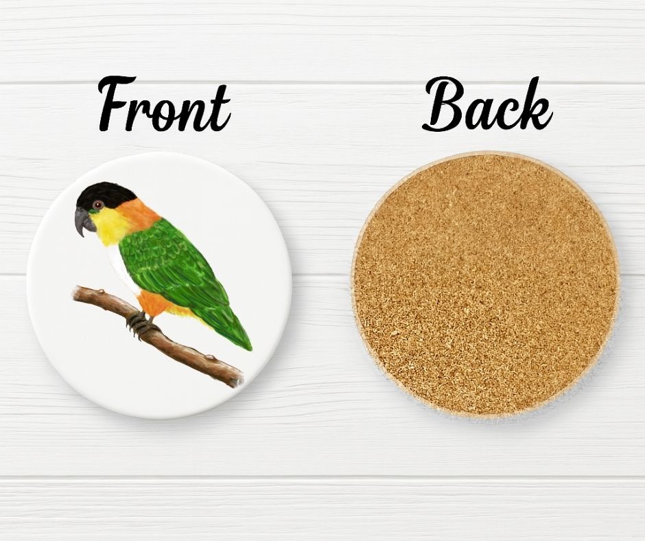 Black - headed Caique Ceramic Coaster - MerikaArt