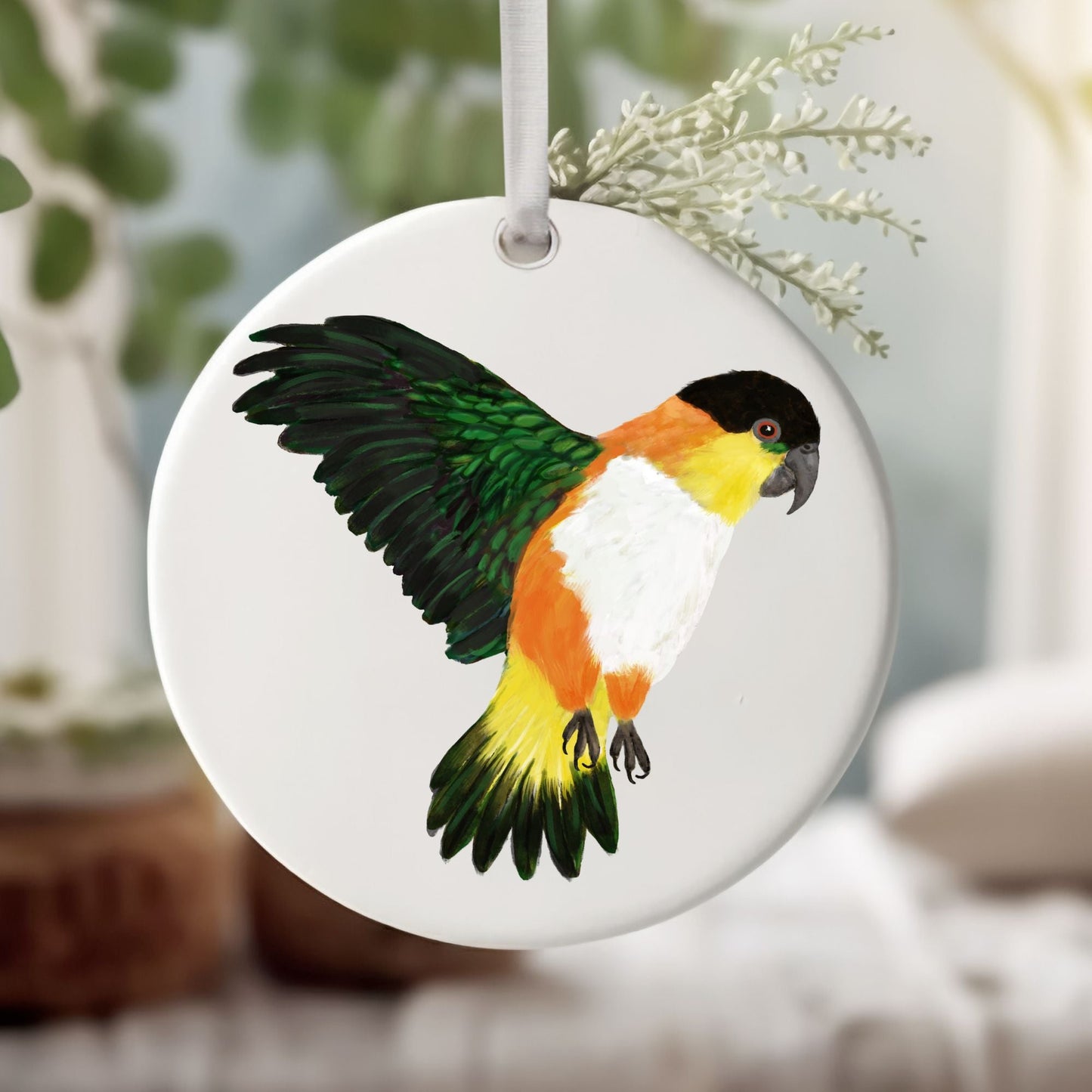 Black Headed Caique Ceramic Ornament - MerikaArt