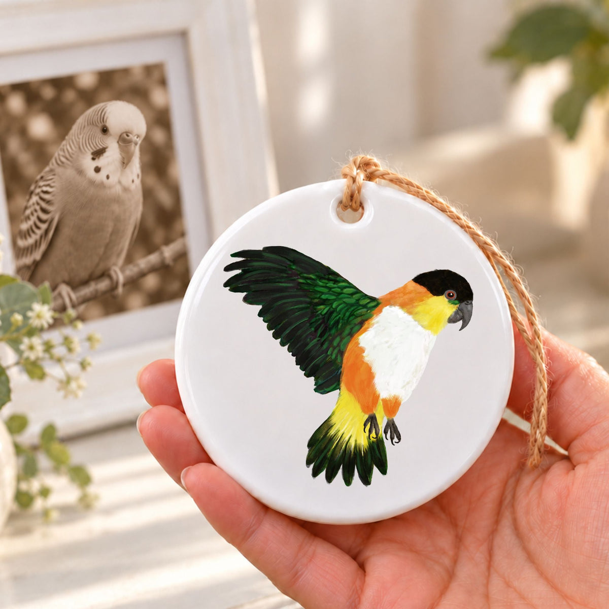 Black Headed Caique Ceramic Ornament - MerikaArt