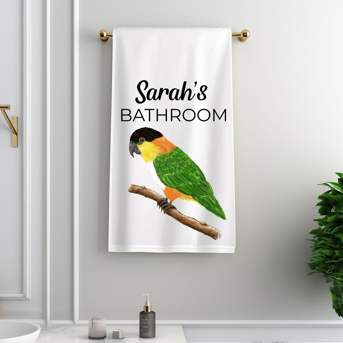 Black - Headed Caique Parrot Bathroom Towel - MerikaArt