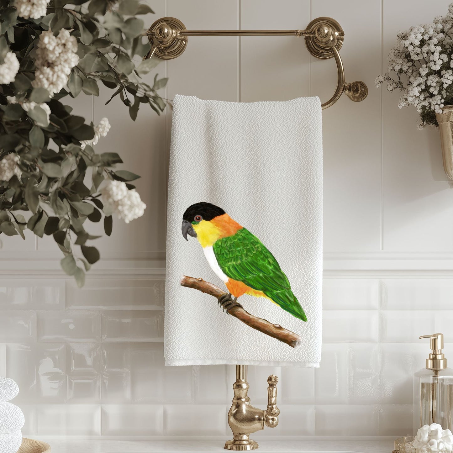 Black - Headed Caique Parrot Bathroom Towel - MerikaArt