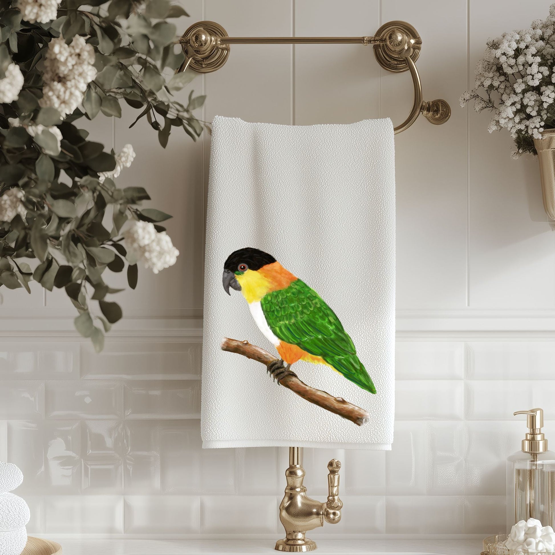 Black - Headed Caique Parrot Bathroom Towel - MerikaArt
