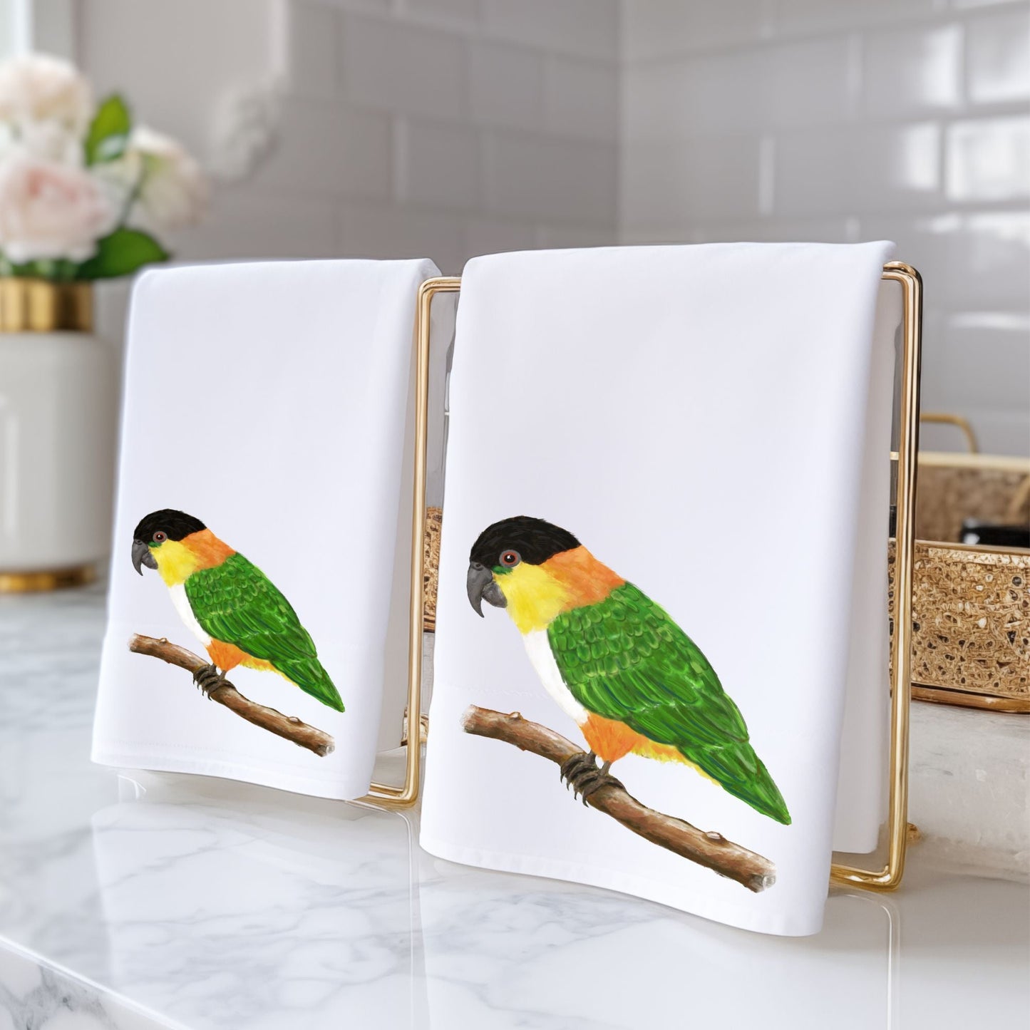 Black - Headed Caique Parrot Bathroom Towel - MerikaArt