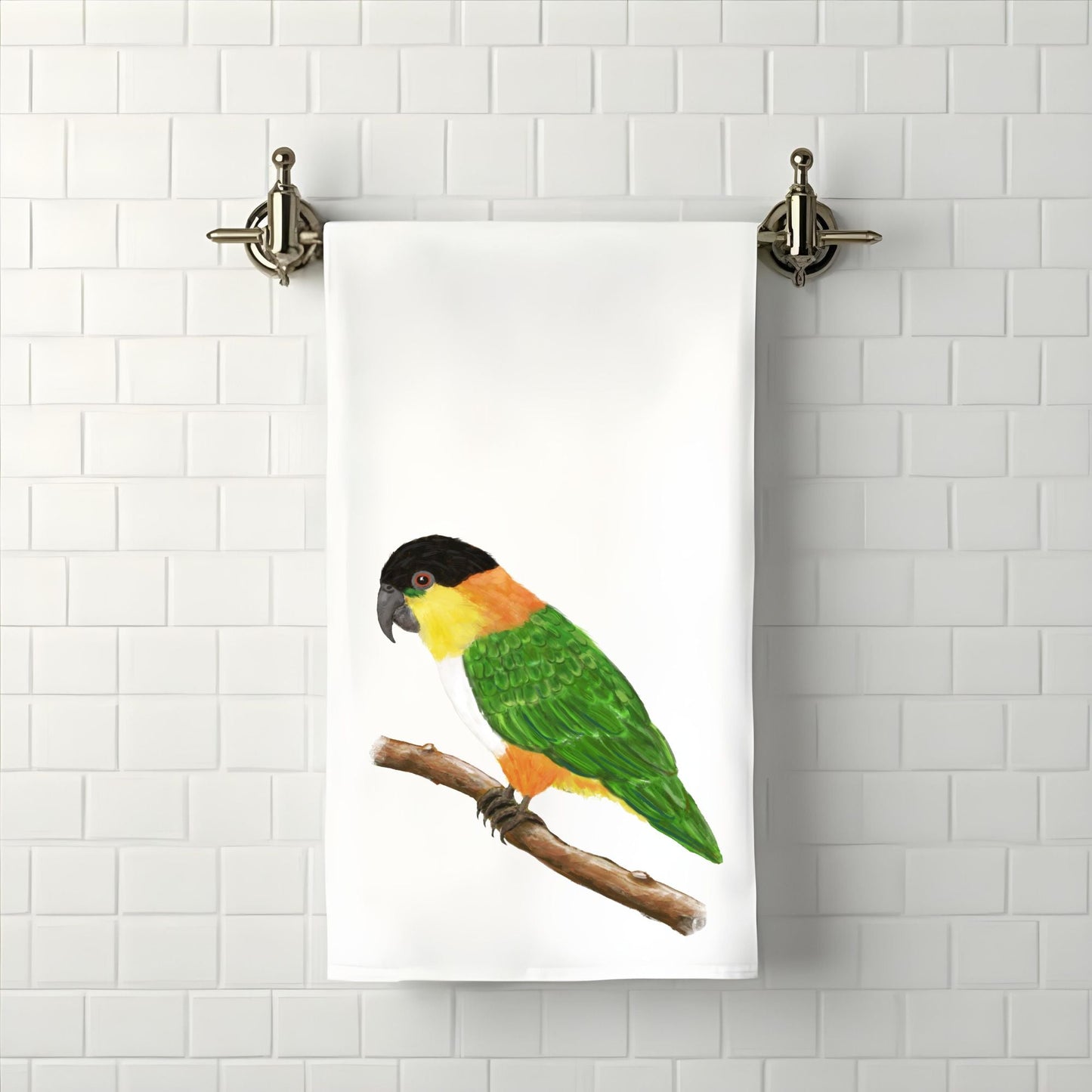 Black - Headed Caique Parrot Bathroom Towel - MerikaArt