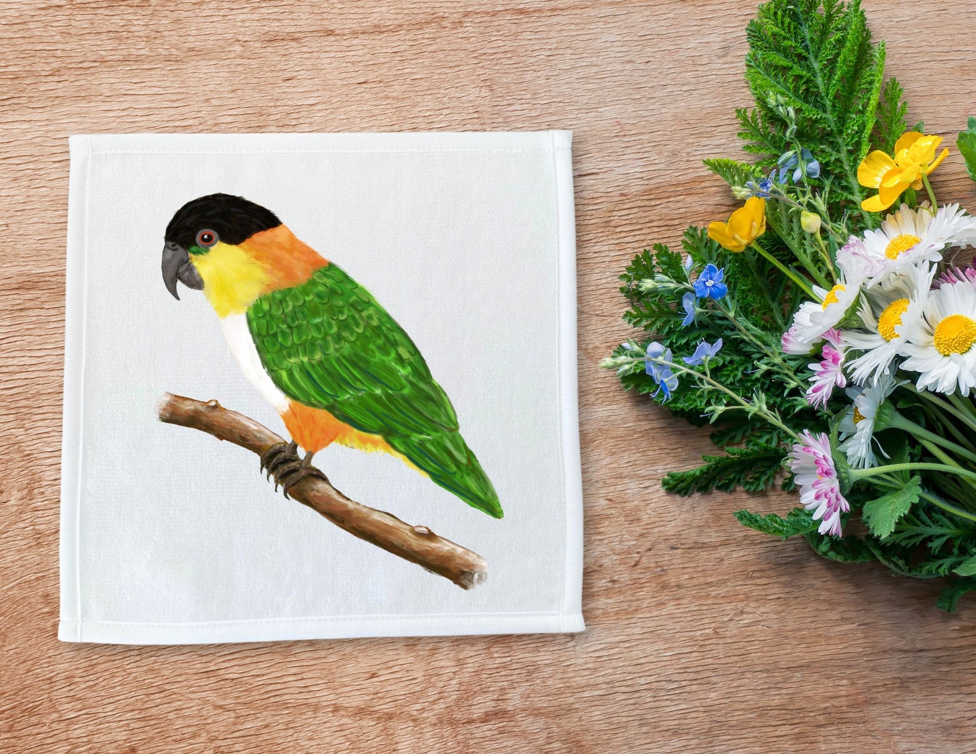 Black - Headed Caique Parrot Washcloth - MerikaArt