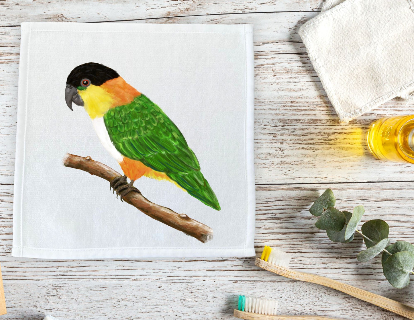 Black - Headed Caique Parrot Washcloth - MerikaArt