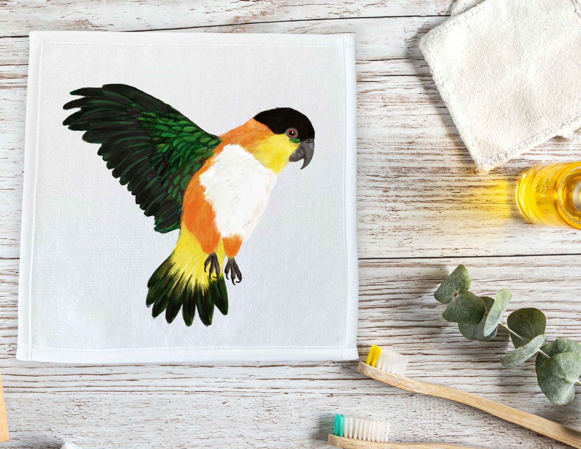 Black - headed Caique Washcloth - MerikaArt