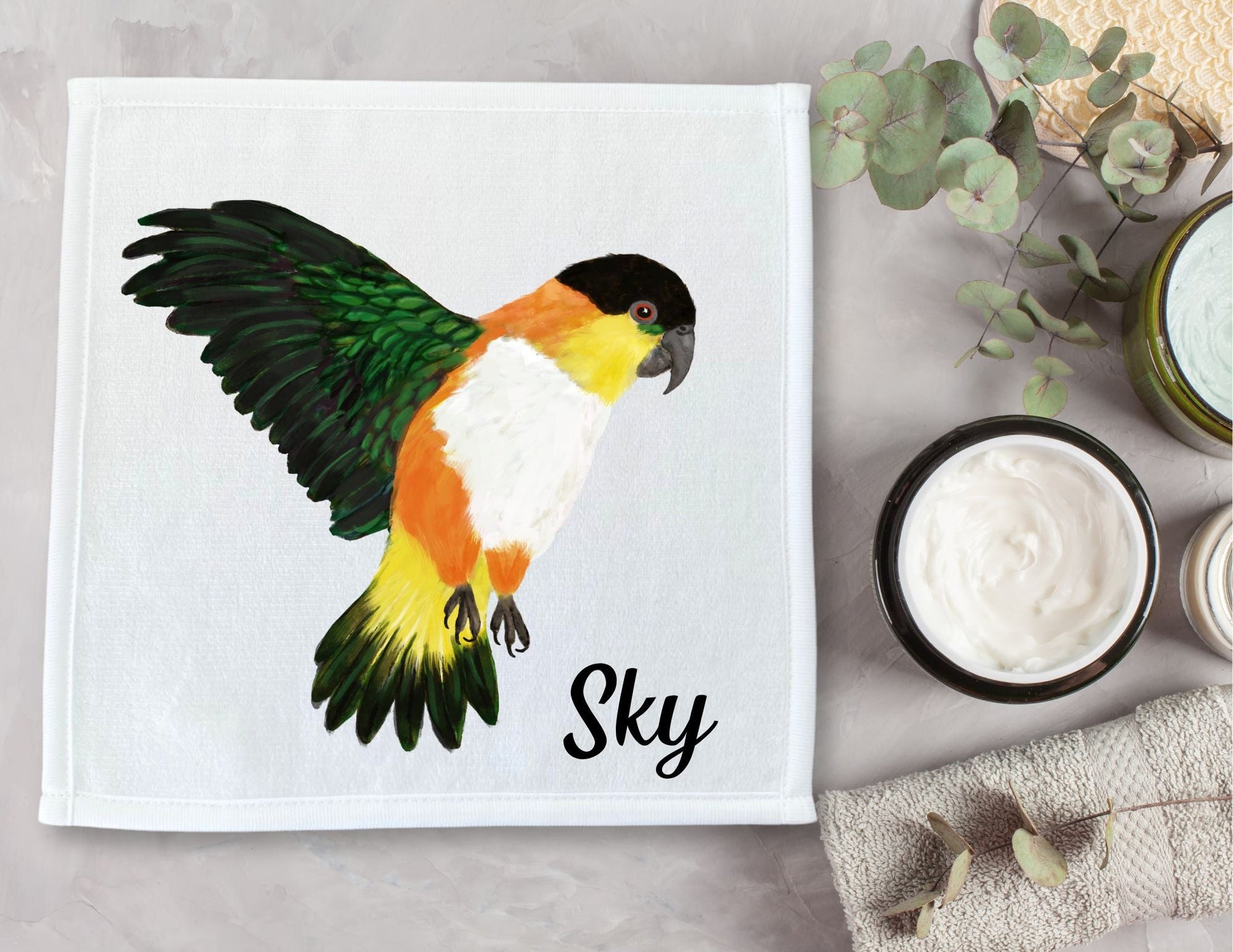 Black - headed Caique Washcloth - MerikaArt