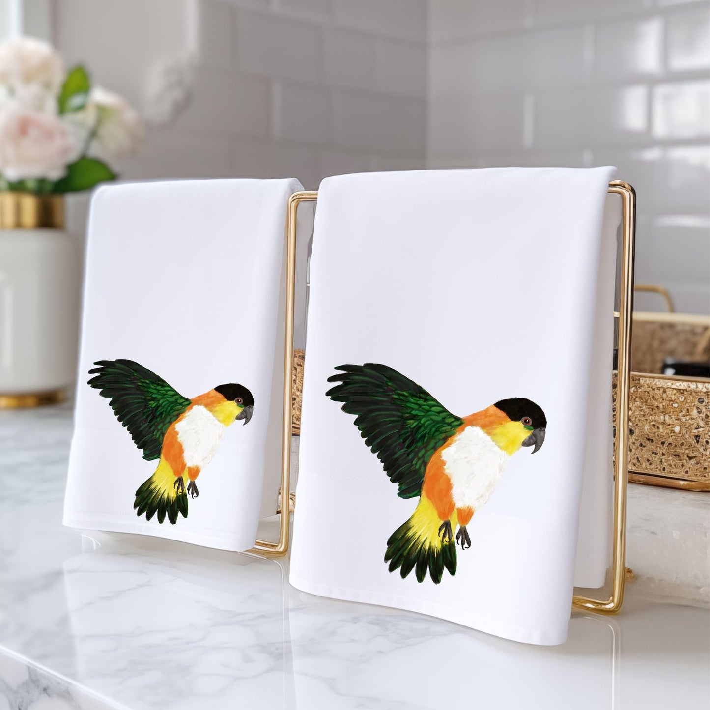 Black - Headed Parrot Bathroom Towel - MerikaArt