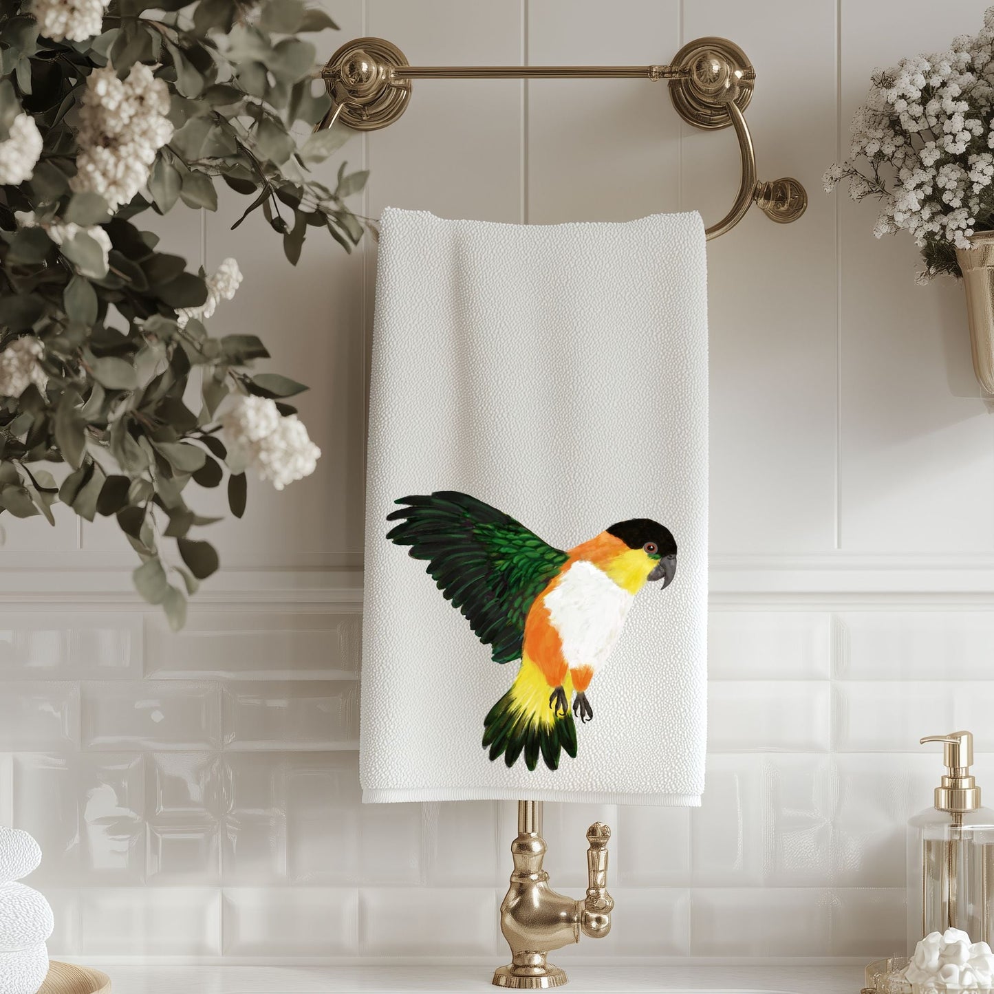 Black - Headed Parrot Bathroom Towel - MerikaArt