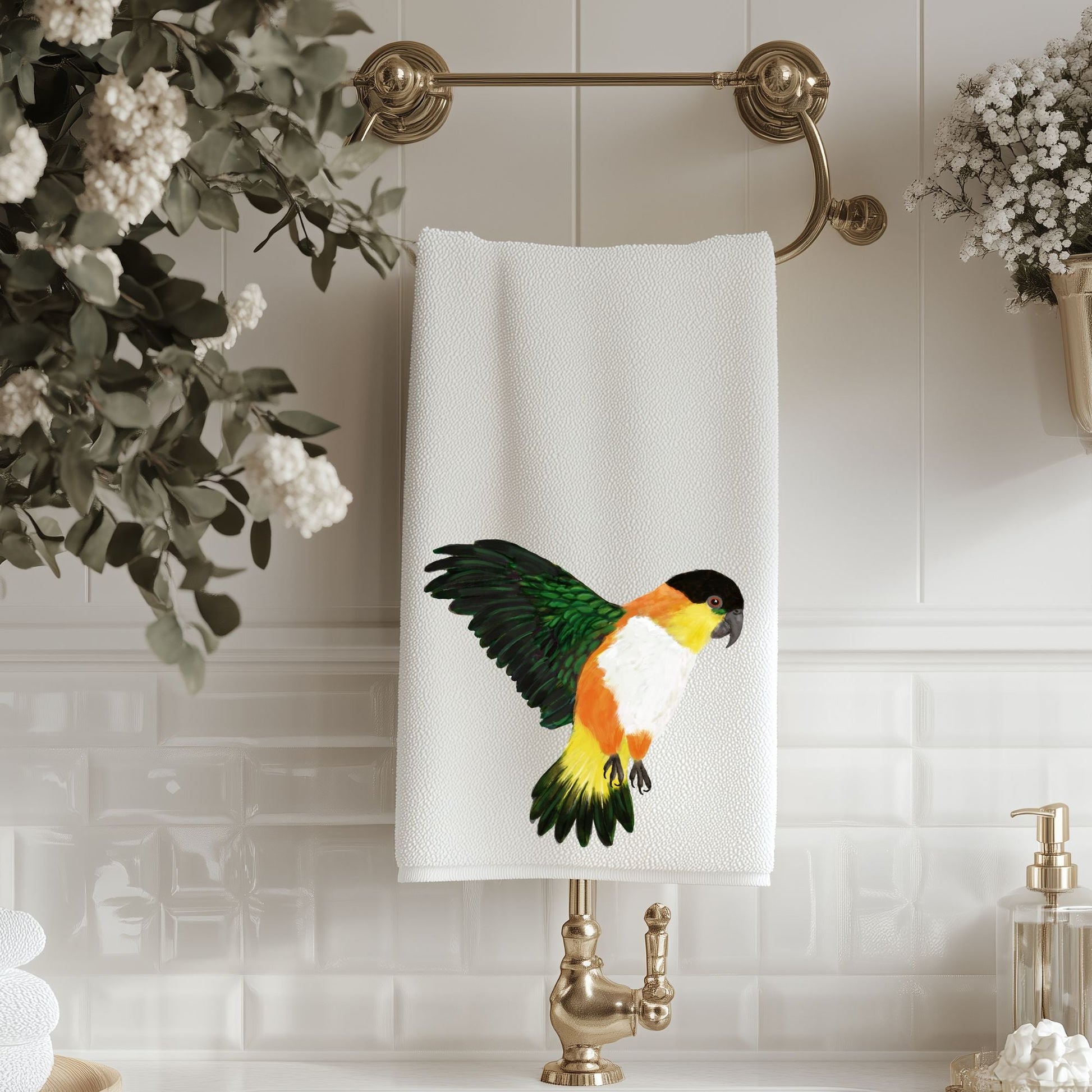 Black - Headed Parrot Bathroom Towel - MerikaArt