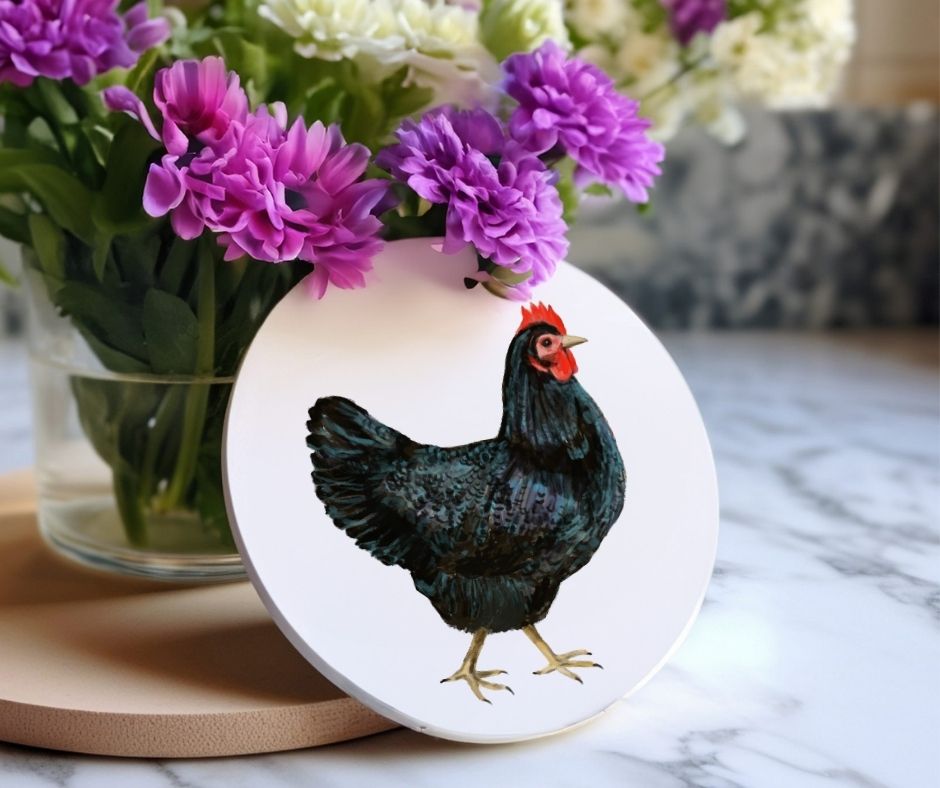 Black Hen Ceramic Coaster - MerikaArt