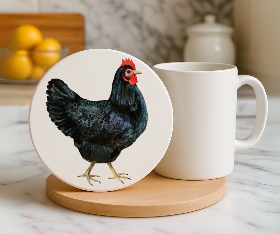 Black Hen Ceramic Coaster - MerikaArt