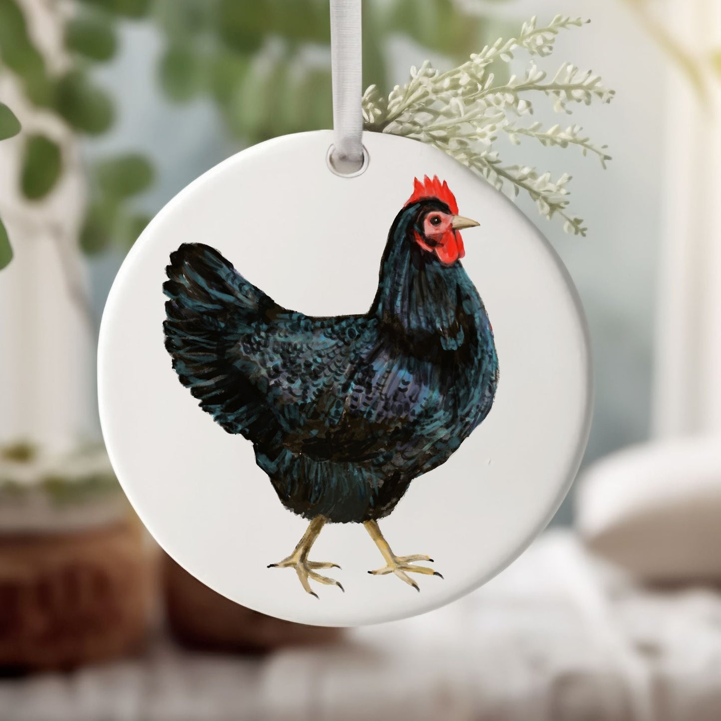 Black Hen Christmas Ornament - MerikaArt