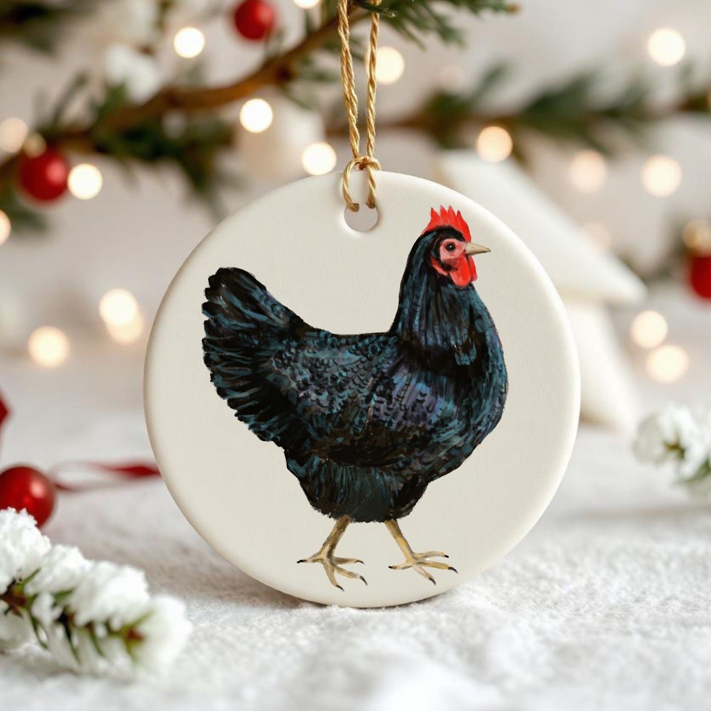 Black Hen Christmas Ornament - MerikaArt