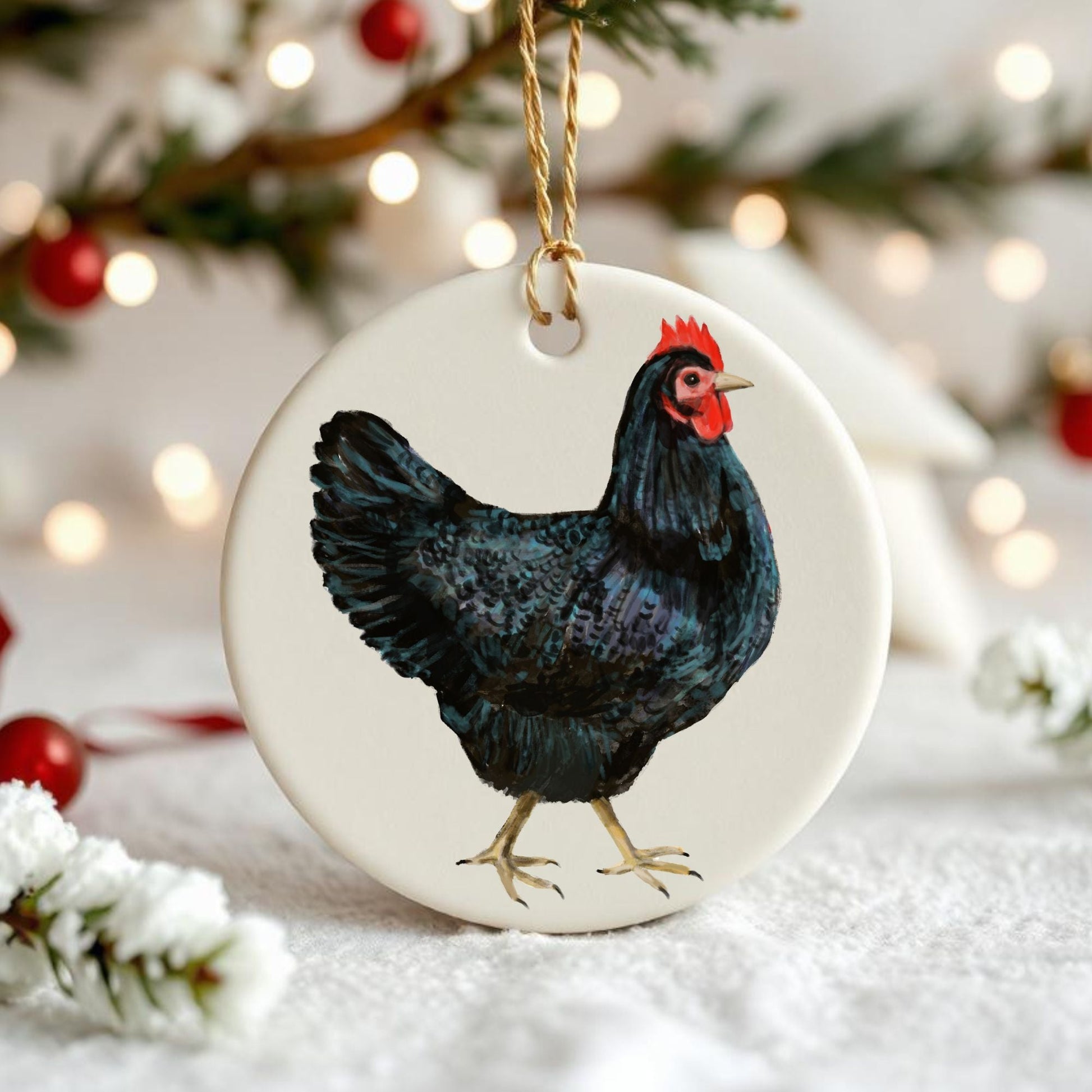 Black Hen Christmas Ornament - MerikaArt