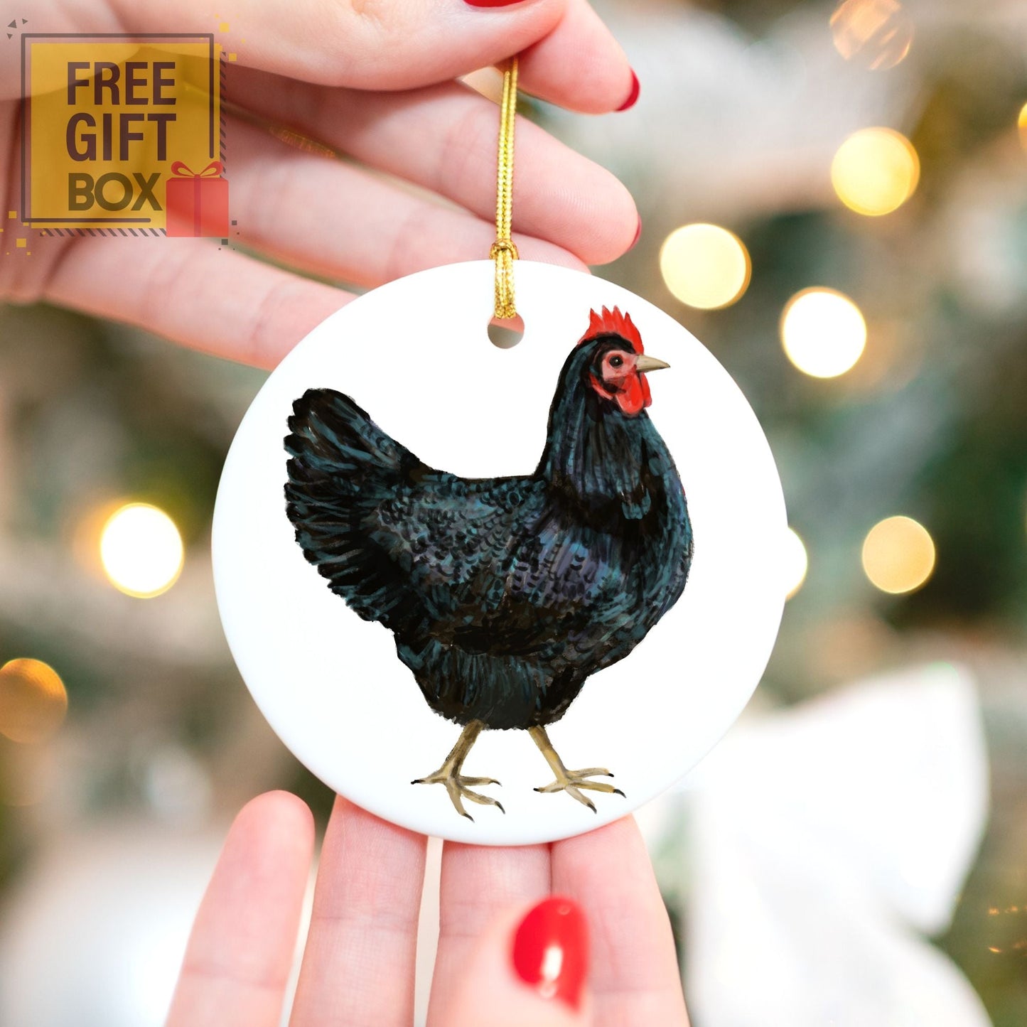 Black Hen Christmas Ornament - MerikaArt
