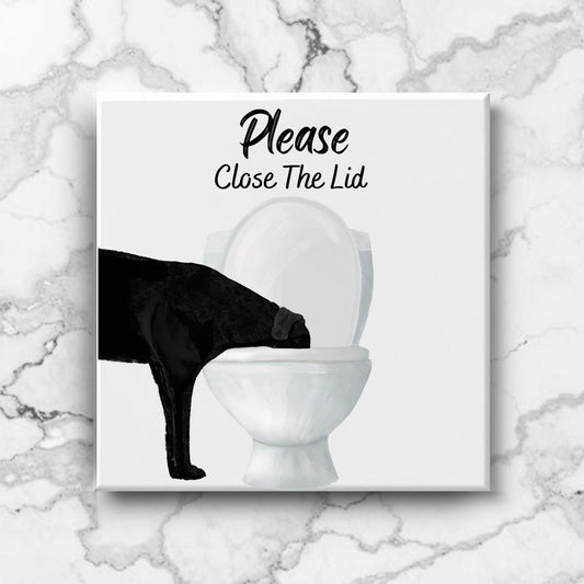 Black Labrador Please Close The Lid Ceramic Tile - MerikaArt