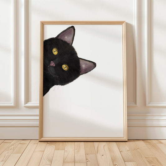 Black Peekaboo Cat Wall Art - MerikaArt