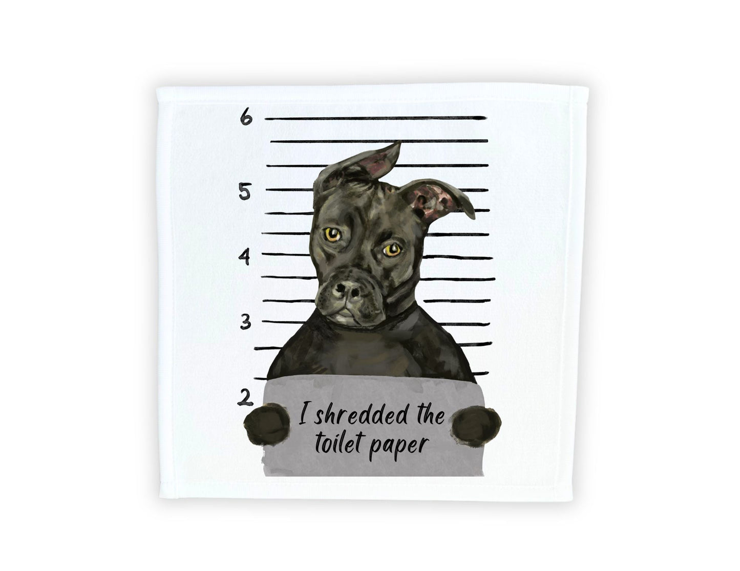 Black Pitbull Mugshot Washcloth - MerikaArt