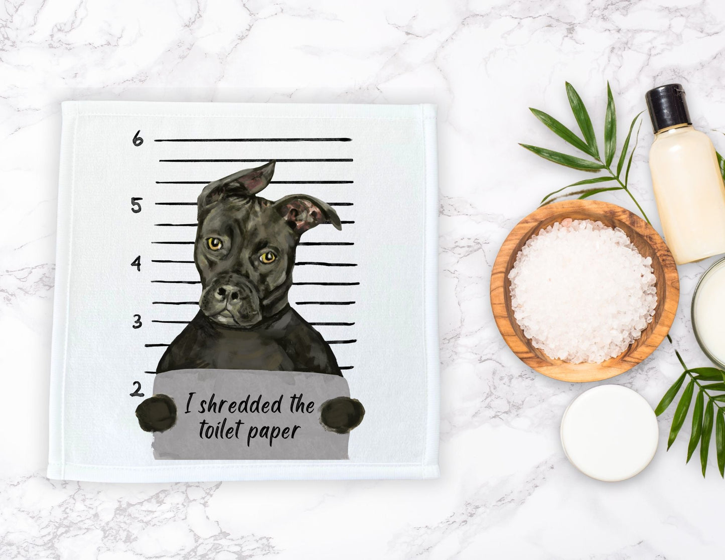 Black Pitbull Mugshot Washcloth - MerikaArt