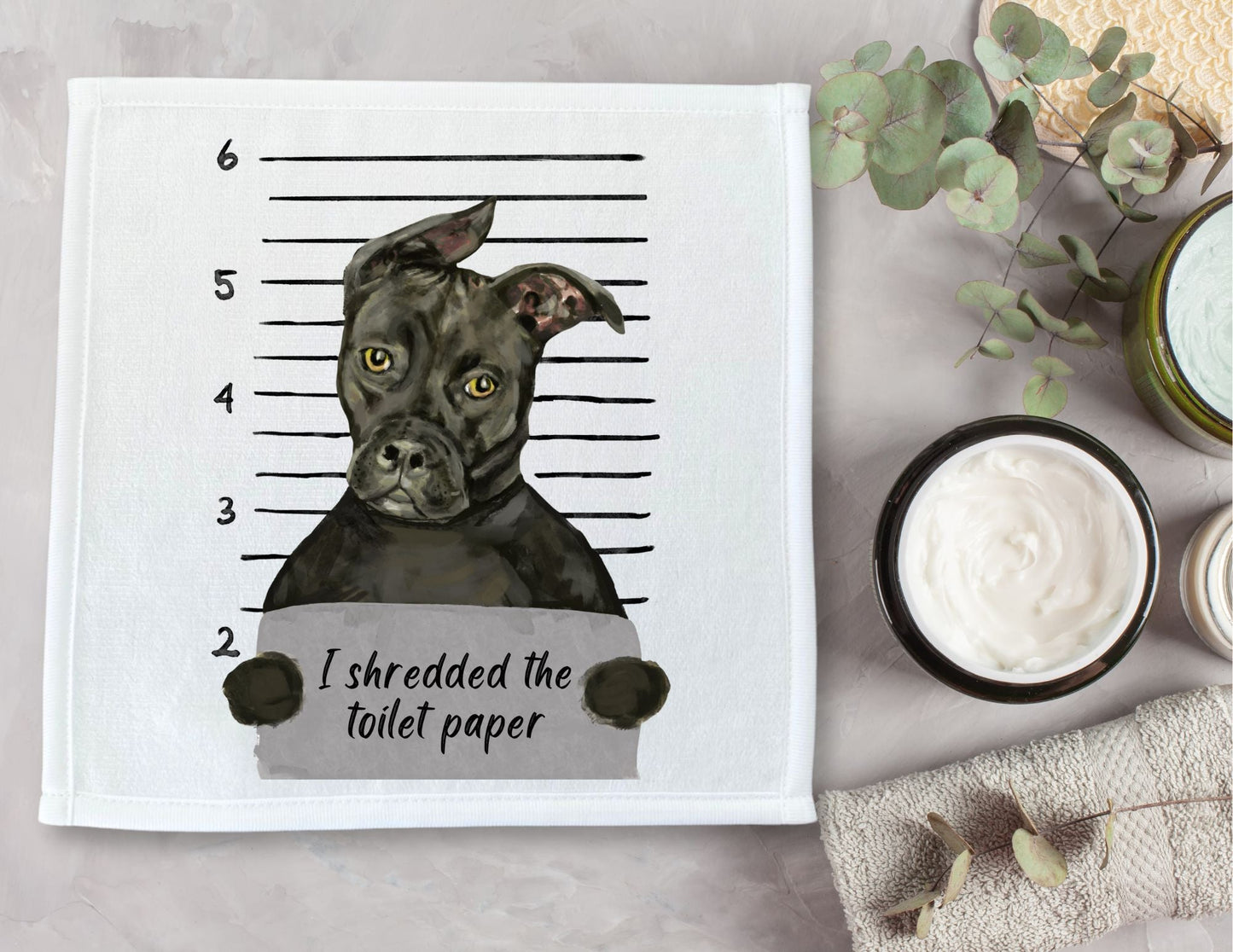 Black Pitbull Mugshot Washcloth - MerikaArt