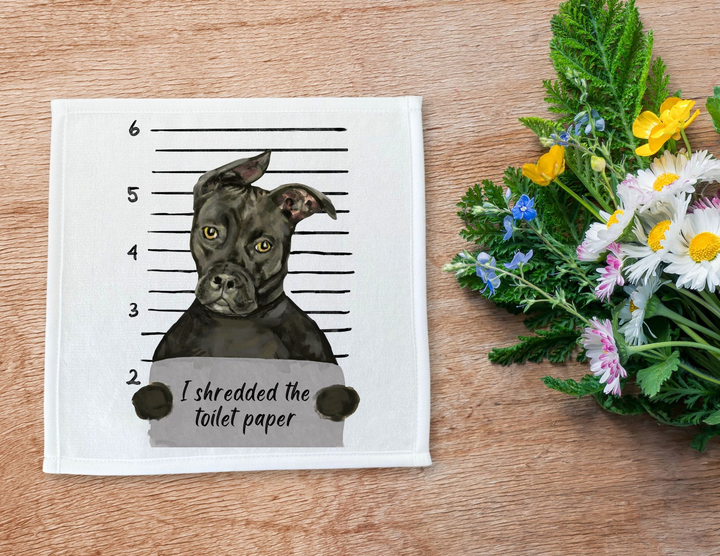 Black Pitbull Mugshot Washcloth - MerikaArt