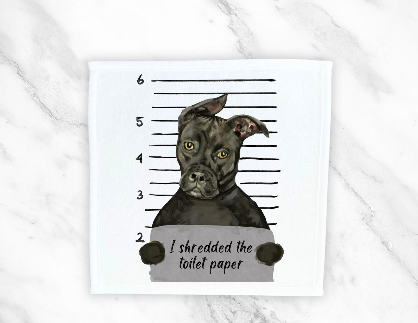 Black Pitbull Mugshot Washcloth - MerikaArt