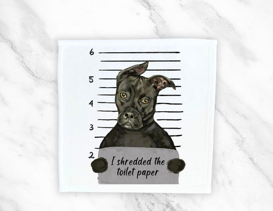 Black Pitbull Mugshot Washcloth - MerikaArt