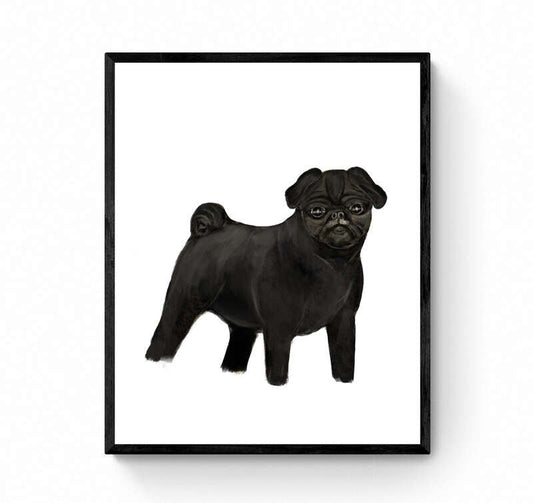 Black Pug Print, Pug Painting, Pug Portrait, Doggy artwork, Cute Pug Print, Living Room Wall Art, Bedroom Wall Print, Puppy Home Decor - MerikaArt