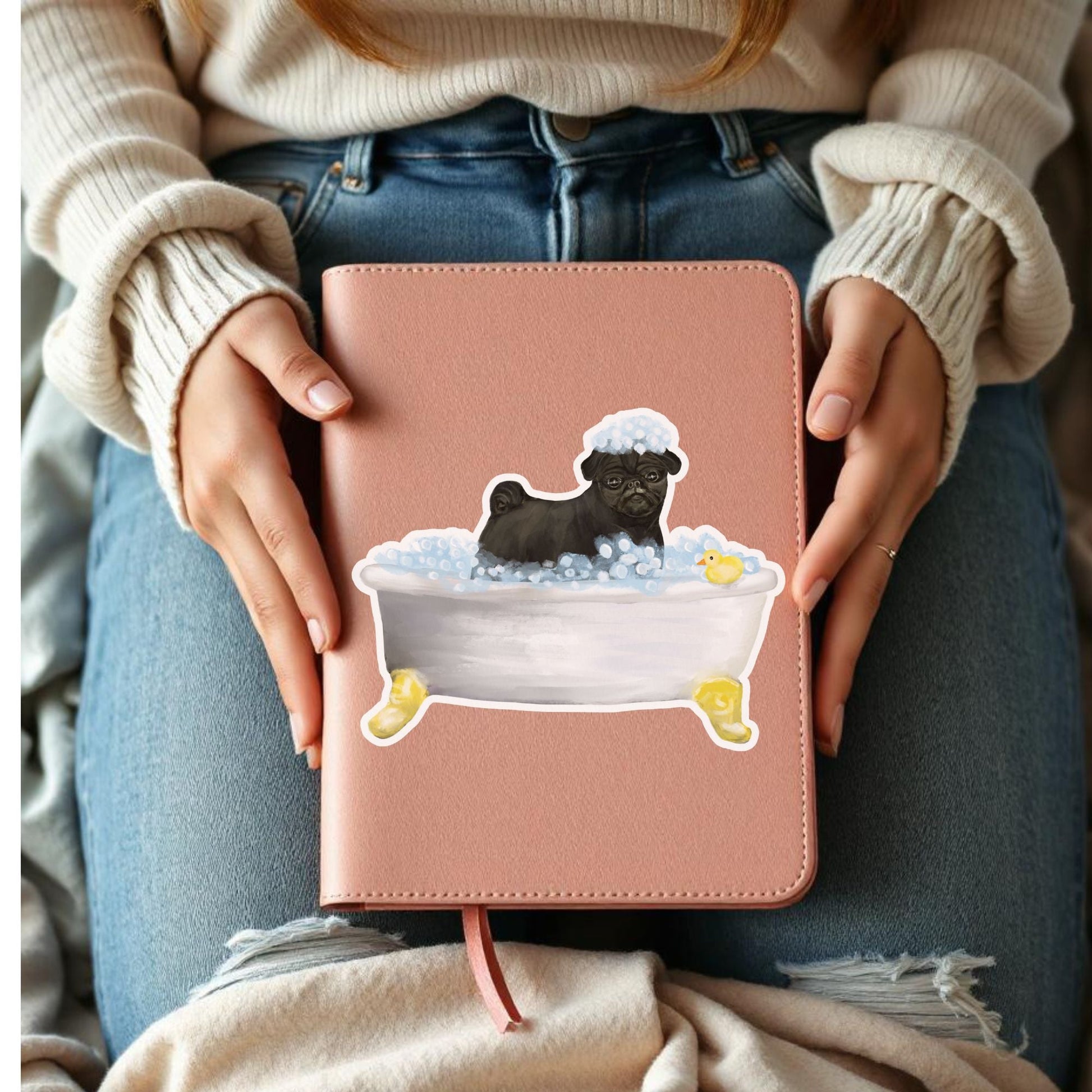 Black Pug Vinyl Sticker - MerikaArt