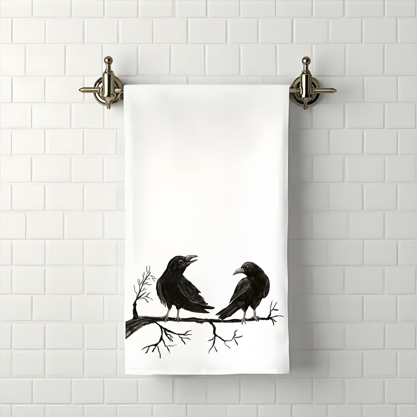 Black Ravens Bathroom Towel - MerikaArt