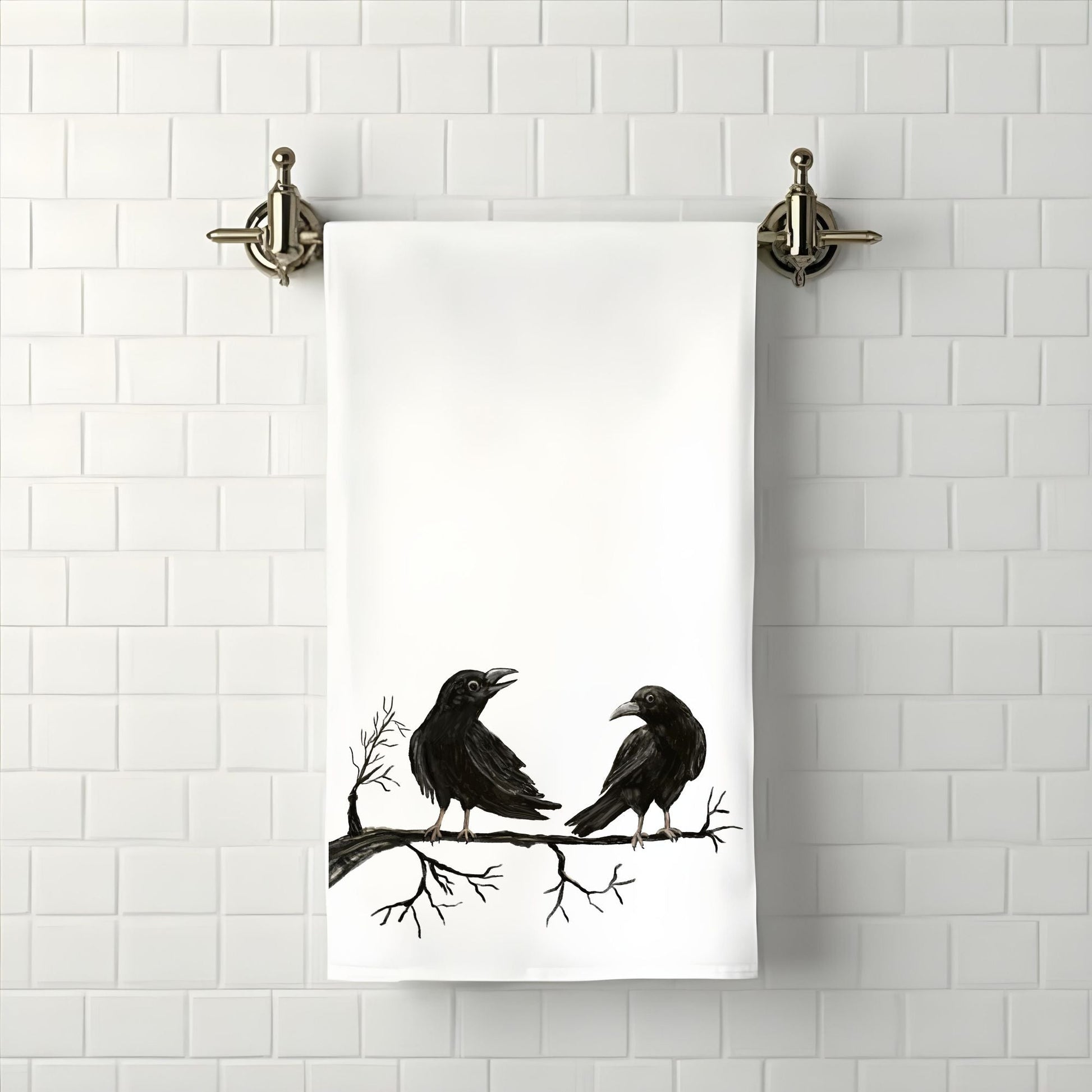 Black Ravens Bathroom Towel - MerikaArt
