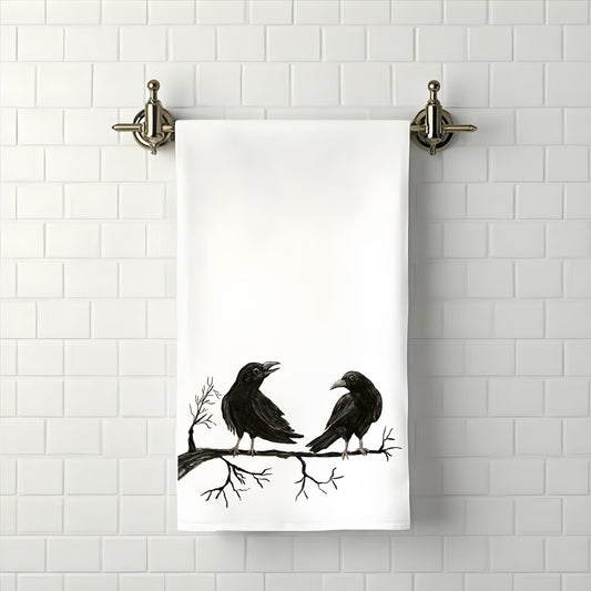 Black Ravens Bathroom Towel - MerikaArt